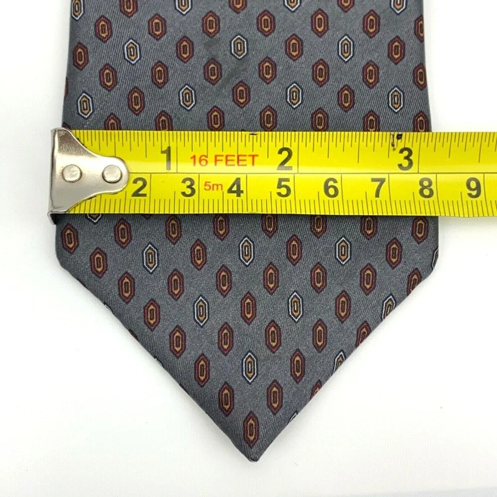LANVIN Tie Geometric Gray Burgundy Blue White Orange Silk Mens Vintage Necktie